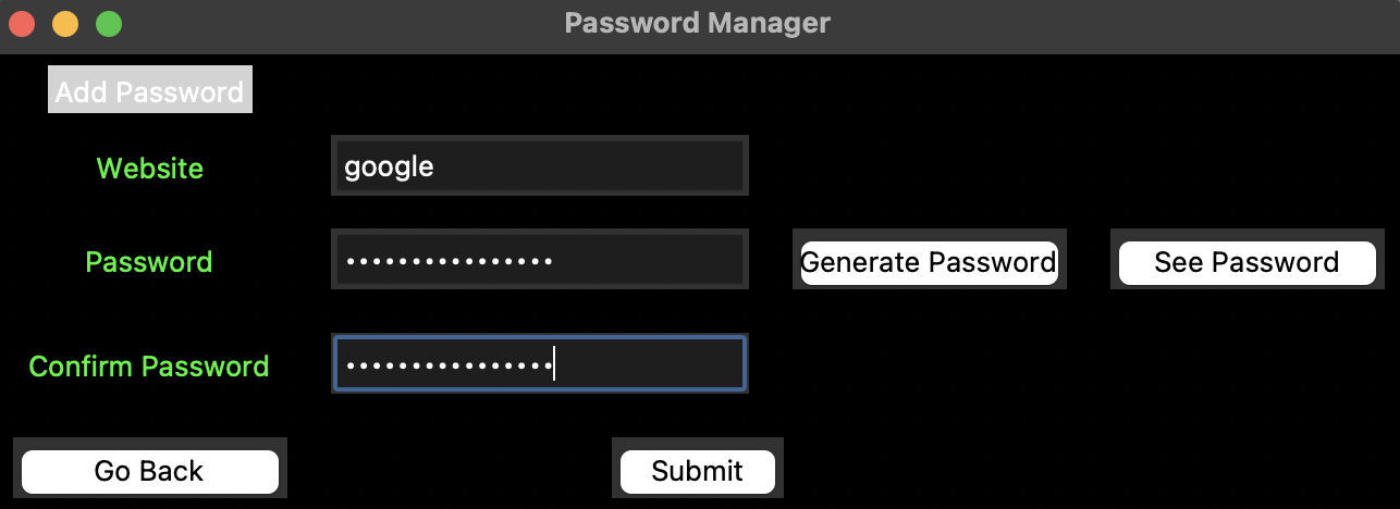Screen shot passwordManager Screen shot passwordManager